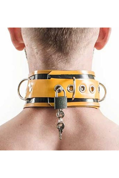 Mister B rubber halsband sluitbaar - zwart - geel - afbeelding 2