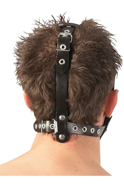 Lederen hoofdharnas met latex dildo - zwart - afbeelding 2