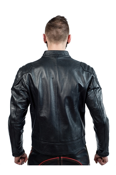 Mister B leren biker jas zwart met zwarte strepen - afbeelding 2